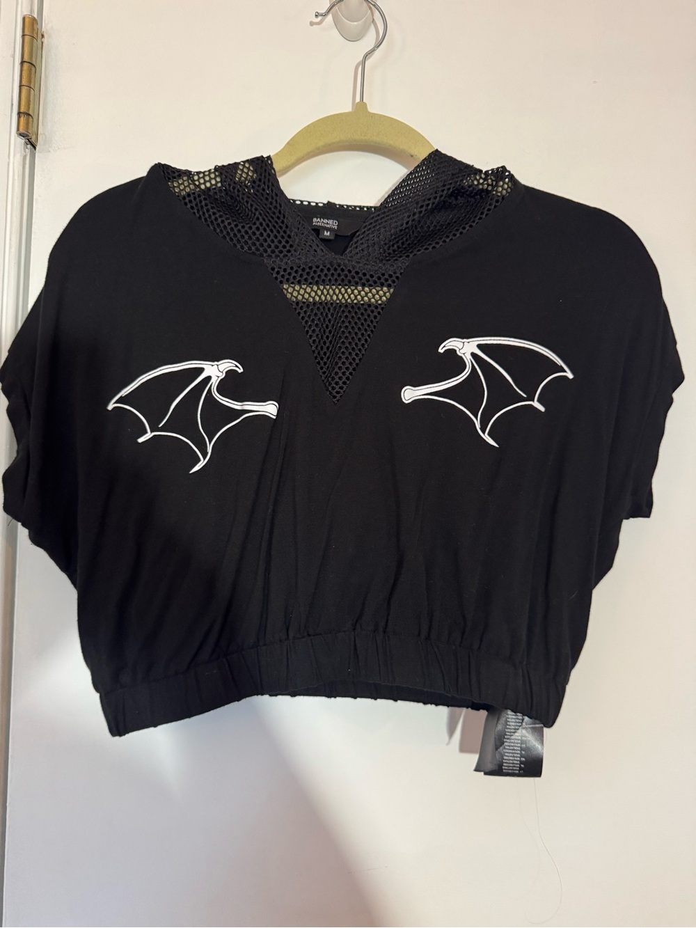 Alternative Black Cropped Mesh-Accent Hoodie
